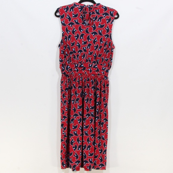 Leota Red Blue Twilight Dot Parakeet Sleeveless Midi Dress Size Medium NWT - Picture 6 of 8
